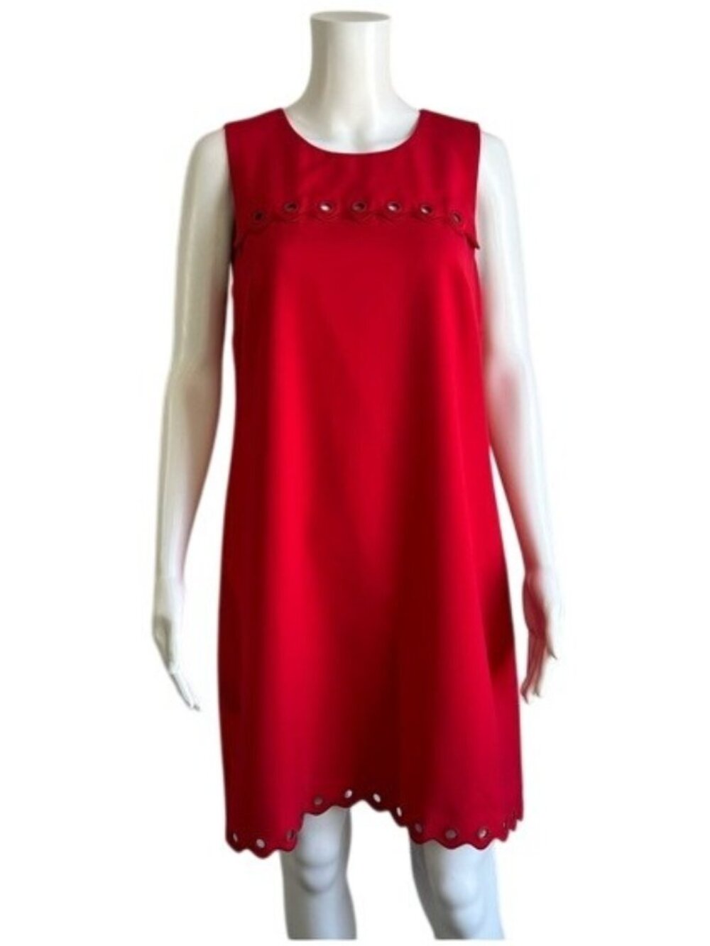 J.Crew Grommet Scalloped Sleeveless Shift Dress in Red - 8